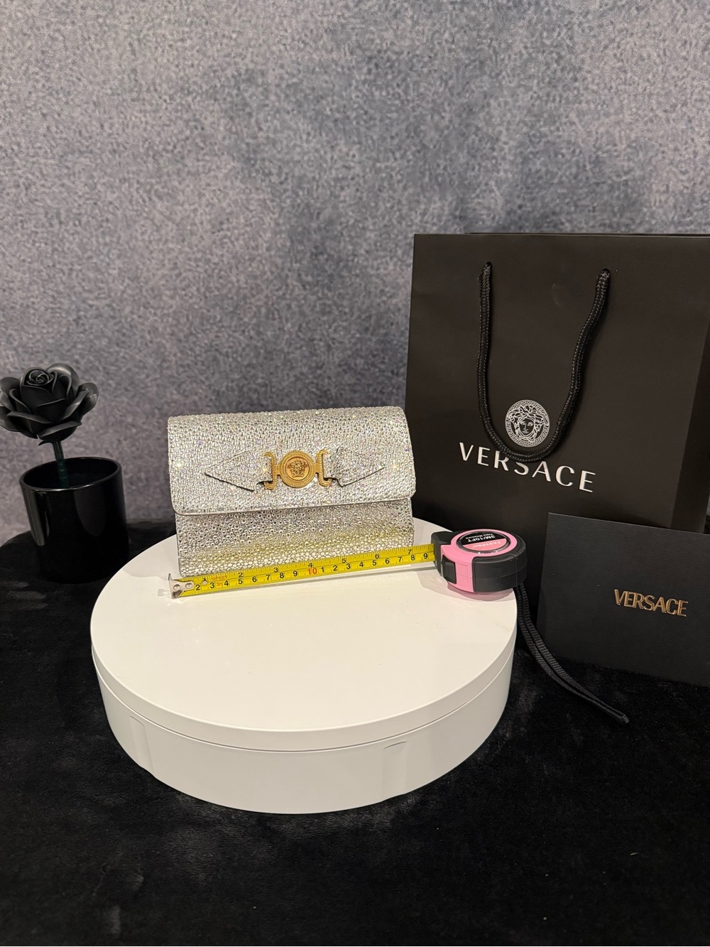 Versace La Medusa Crystal Mini Crossbody Shoulder Clutch Bag Mixed Metals - Picture 12 of 14